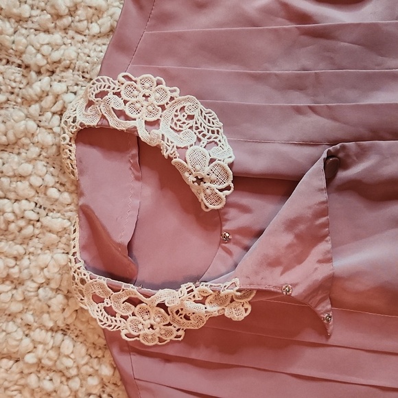 Vintage dusty rose shirt dress with attached lace collar Size M - Picture 4 of 11